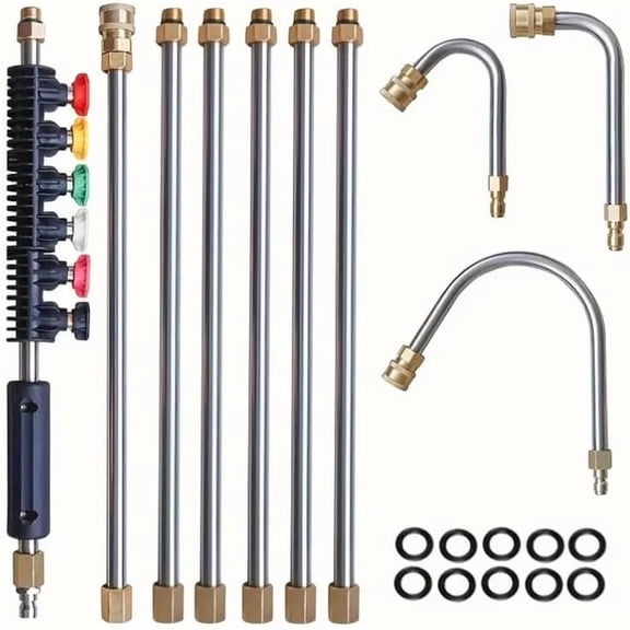 Pressure Washer Extension Wand, 10 Pack Power Washer Extension Wand with 6 Nozzle Tips, 30°,90°,120° Curved Rod, 1/4" Quick Connect, Replacement Power washer Lance, 4000 PSI
