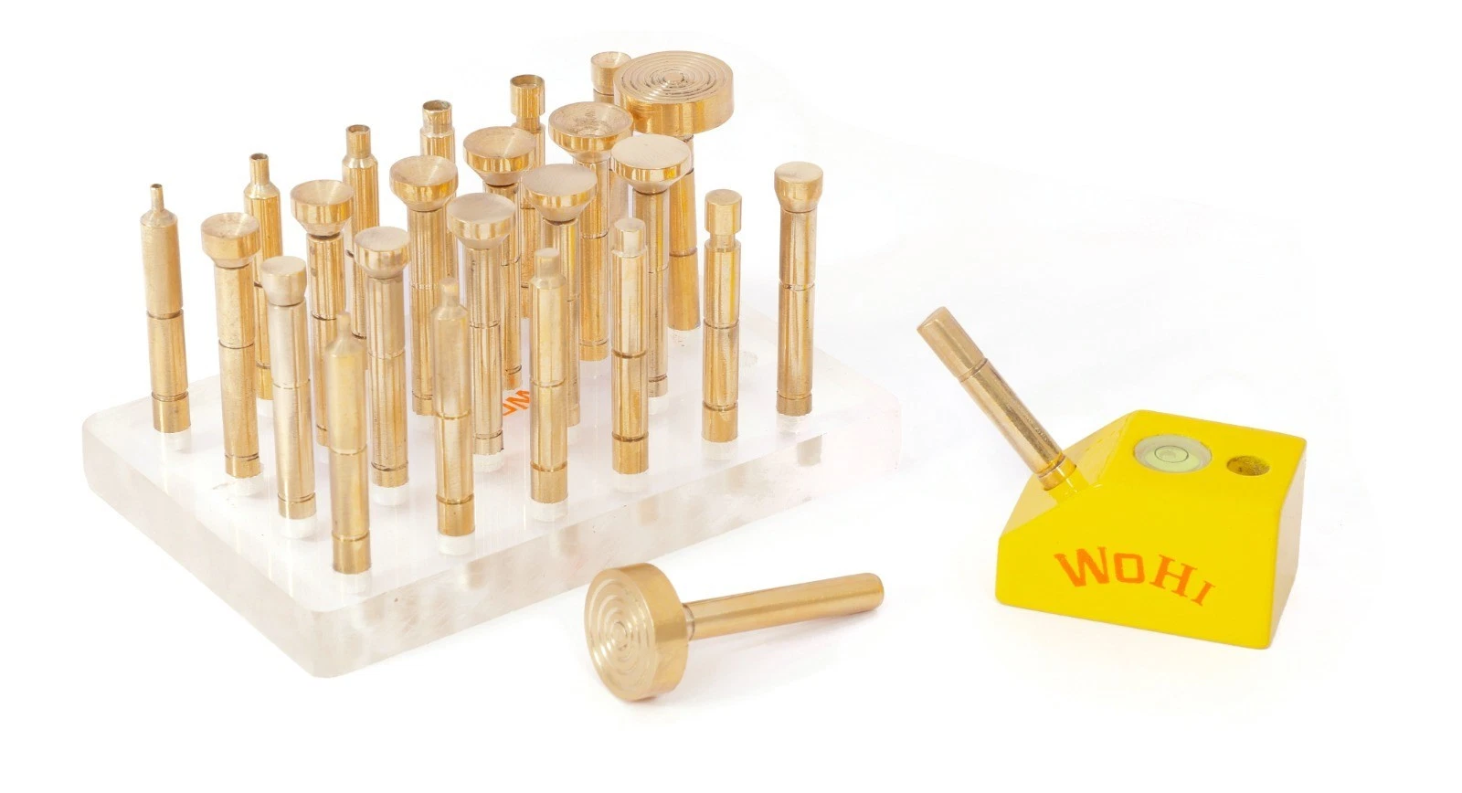 Wohi Innovations 23-Piece Brass Dopstick Set – 11 Flat, 11 Cone & 1 Target Dop for Gemstone Faceting | 6mm x 50mm Solid Brass Lapidary Tools