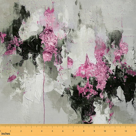Homewish Oil Painting Fabric by the Yard 1 Yard,Modern Abstract Art Home Decor Fabric by the Yard,Pink Glitter Print Sewing Fabric For Girls Kids,Super Cozy Room Decor