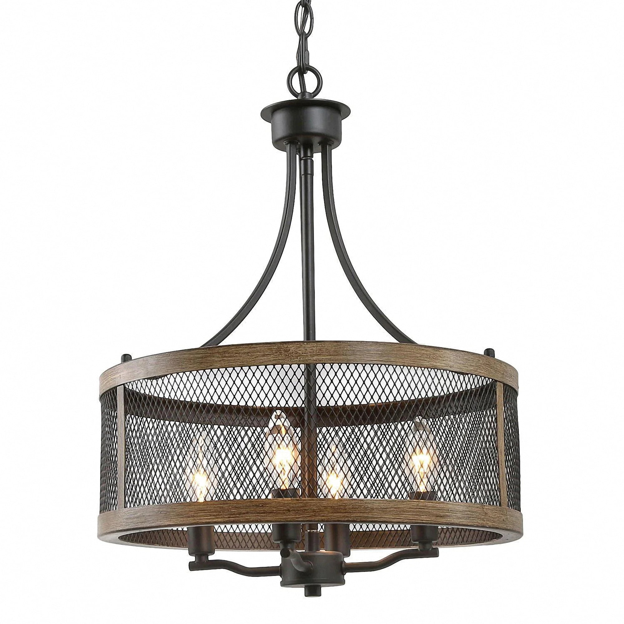 Farmhouse Chandelier WIth Shade,4-Light Fixture Dining Room Light,Farmhouse Rustic Pendant Light for Dining Room, Kitchen Island, Hallway