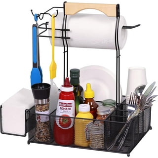 Paper Plate Dispenser and Appetizers Plate, Bowl or Napkin barbecue Holder  with Cup Holder Knife Fork Spoon Organizer, BBQ or Picnic Caddy (3017)