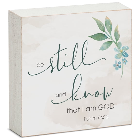 CounterArt "Be Still & Know" Artistic Freestanding Solid Wood Block Sign 3.75" Square