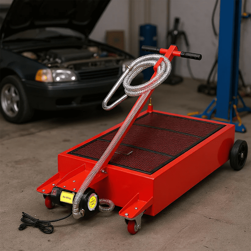 CazToi Oil Drain Pan 20 Gallon Low Profile  with Electric Pump 76L Oil Change Pan with 8ft Hose & Folding Handle, Rolling Oil Drain Cart for Car SUV Trucks Oil Draining