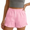 thumbnail image 3 of KHONTS Women's Summer Pajama Boxer Shorts Ruffle Spring Sleepwear Textured Casual Beach Pj Bottoms Red S, 3 of 7