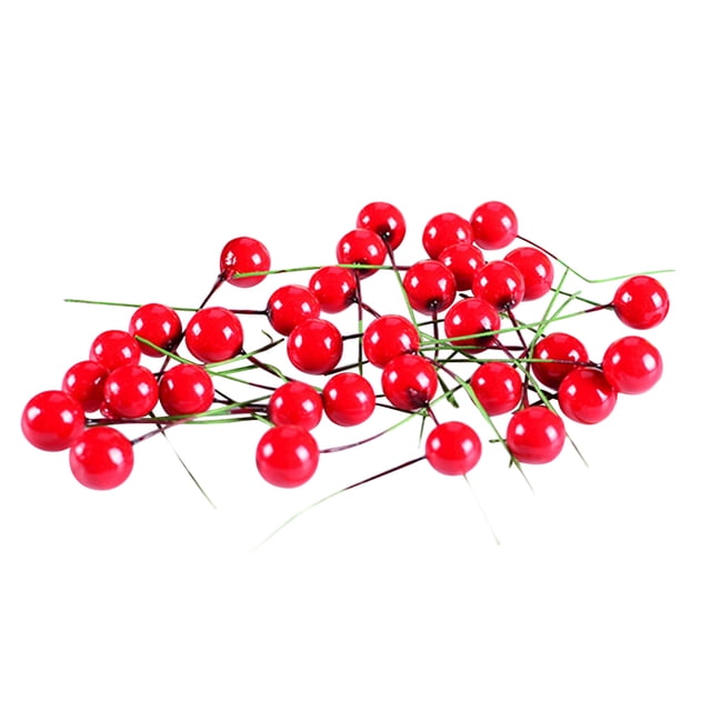 100 piezas de frutas rojas, bayas, acebo, flores artificiales, selección de Navidad, decoración del hogar, adorno (12 mm)