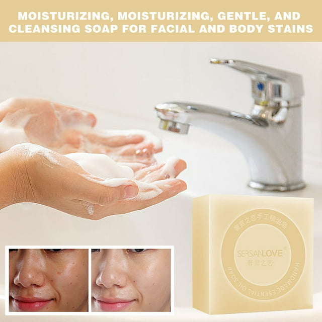 Fiudx Jabón de Aceite de Leche, Limpiador Hidratante Facial y Corporal, Elimina Puntos Negros, Nutre E Hidrata, Cuida Codos y Rodillas, Regalo para Hombres y Mujeres, Barra de 100 G, Ingredientes Her