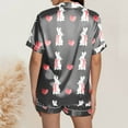 thumbnail image 4 of Yuncity Easter Pajamas Women Silk Satin Heart Shaped Rabbit Short Sleeve Button Down Shirt Shorts Pjs Loungewear Sleepwear Black Xl, 4 of 5