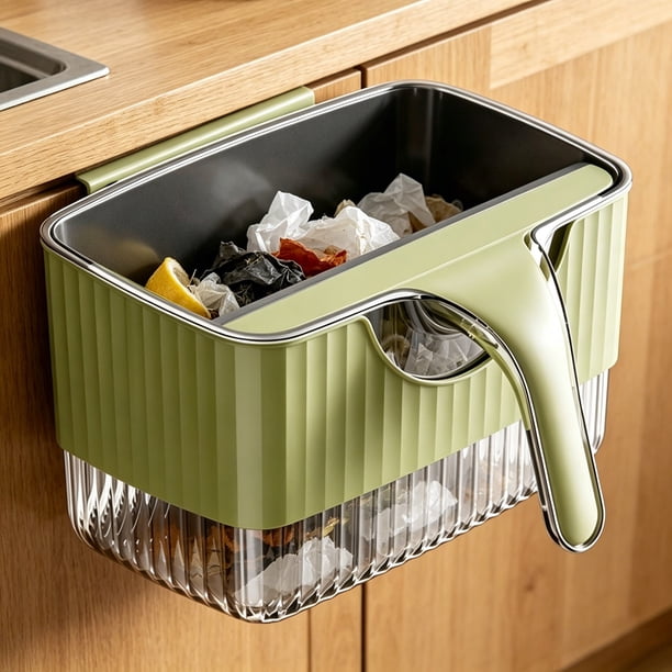 Cubo de basura de cocina montado en pared con raspador, bote de residuos sin perforación, cubo de compost compacto e impermeable para encimera de cocina o montaje en pared, capacidad de 4 litros