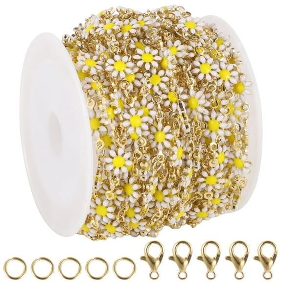 16.4 Feet/5M Daisy Flowers Link Chain KC Gold Plated Brass Chain for Jewelry Making Dainty Chain Bulk for Jewelry Craft DIY Finding Supplies