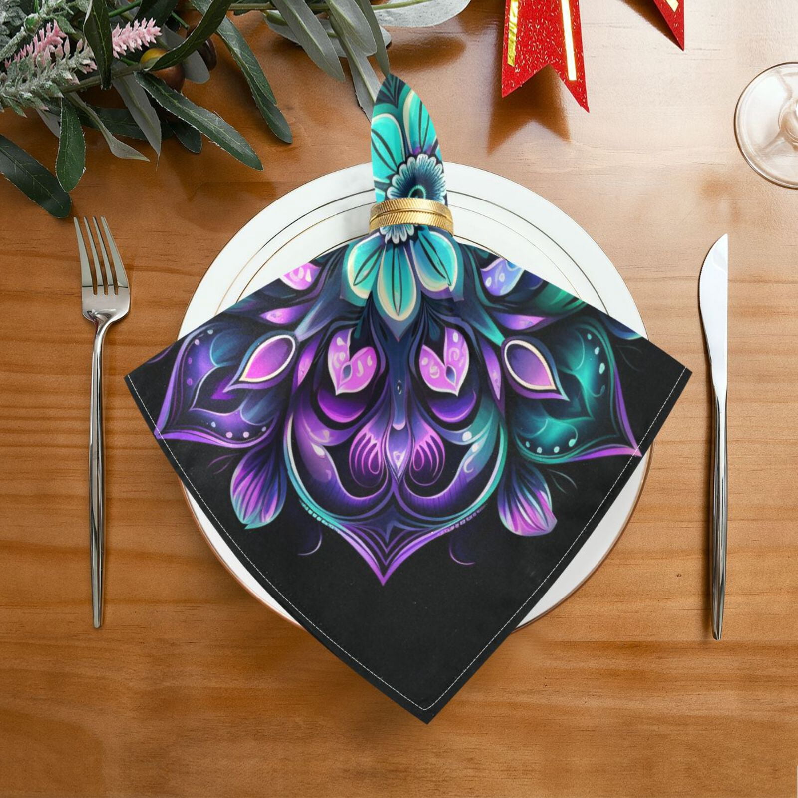 JSTEL Arabesque Mandala Flower Cloth Napkins Set of 6, 20x20 Inch Washable and Reusable Napkin for Decoupage Dinner Party Everyday Use