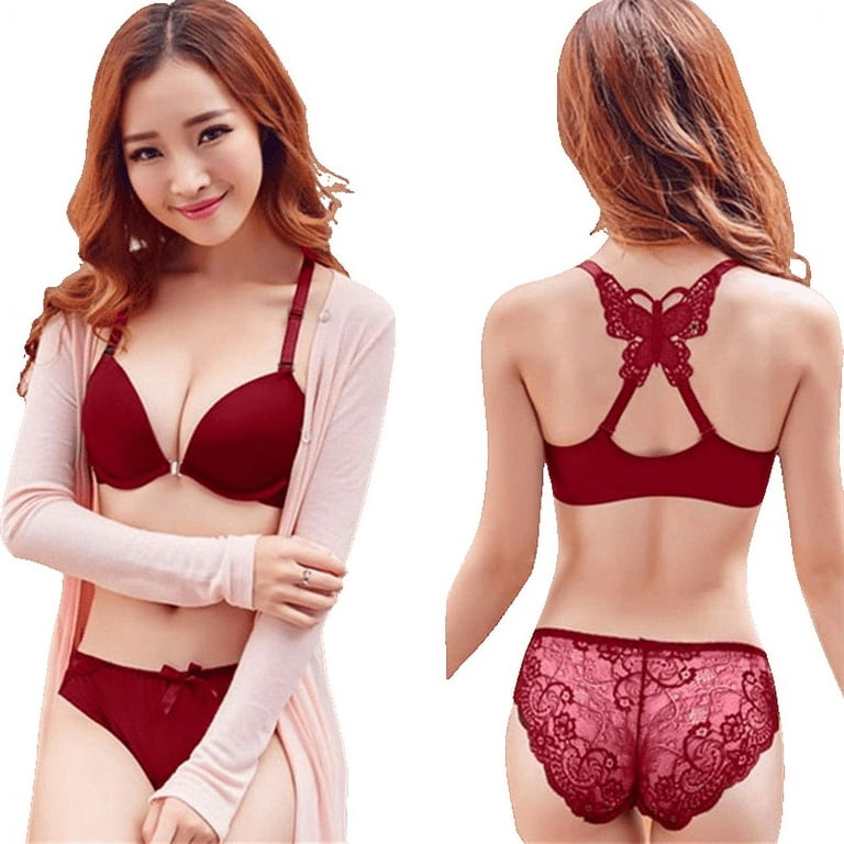 Front Closed Push Up Brassiere Panties Sexy Underwire Bra Set For Women  Underwear Solid Color Female Lingerie Briefs 