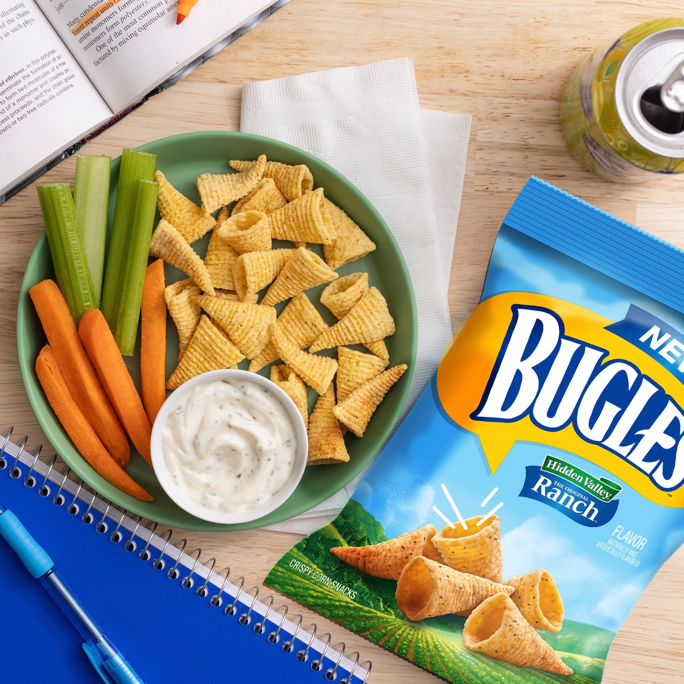 (3 pack) Bugles Crispy Corn Snacks, Hidden Valley Ranch Flavor, Snack Bag, 14.5 oz