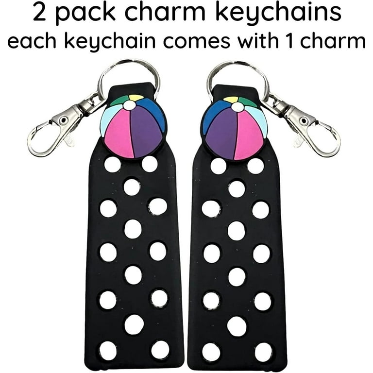 Shoe Charm Keychain Holder for Jibbutz Compatible with Croc Shoe Charms 2  pk Black 1 Charm Included with Each 