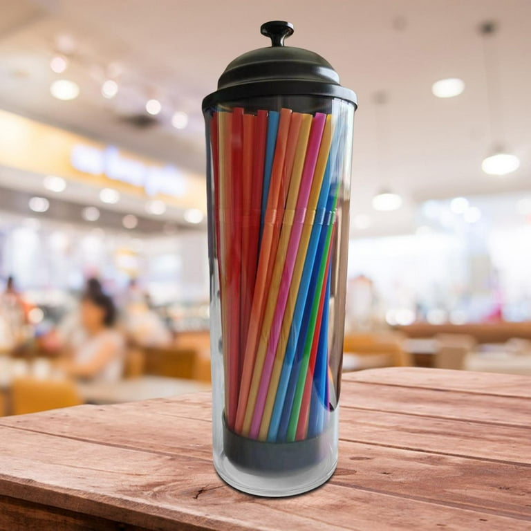 Straw Dispenser with Stainless Steel Lid, Clear Acrylic Straw Holder, 100  Striped Plastic Straws