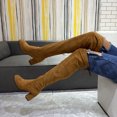 thumbnail image 6 of Wavsuf Cowgirl Boots for Girls Flock Knee High Round Toe Brown Shoes Size 39, 6 of 9