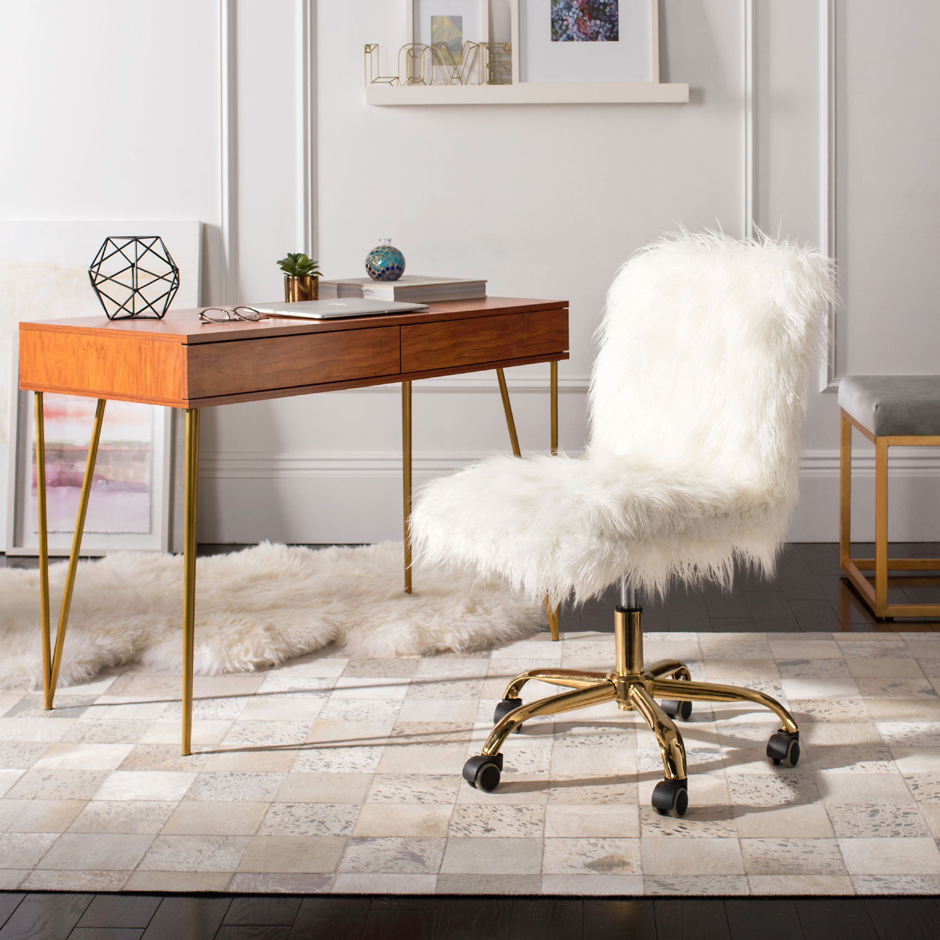 Safavieh Whitney Faux Sheepskin Swivel Office Chair - Walmart.com