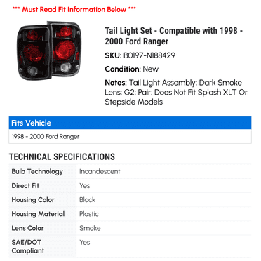 Eagle Eyes Altezza Black Tail Lights – 1998-1999 Ford Ranger (Clear Lens, OEM Bulbs)
