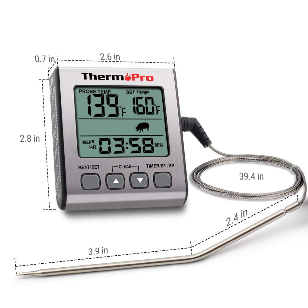 ThermoPro TP16SW Digital Meat Cooking Smoker Kitchen Grill BBQ Thermometer  with Large LCD Display with Backlight for Oven Smoker Grill Turkey in Black