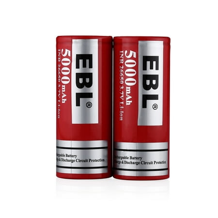 EBL 2-Pack 26650 Battery 3.7V 5000mAh Lithium-ion Rechargeable (Best 26650 Battery For Vaping 2019)