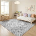 thumbnail image 4 of Janvonne Bohemian Grey Area Rug, Boho Chic Distressed Oriental Carpet, Washable Non-Slip Vintage Floral Rug for Living Room Bedroom,5'x7', 4 of 8