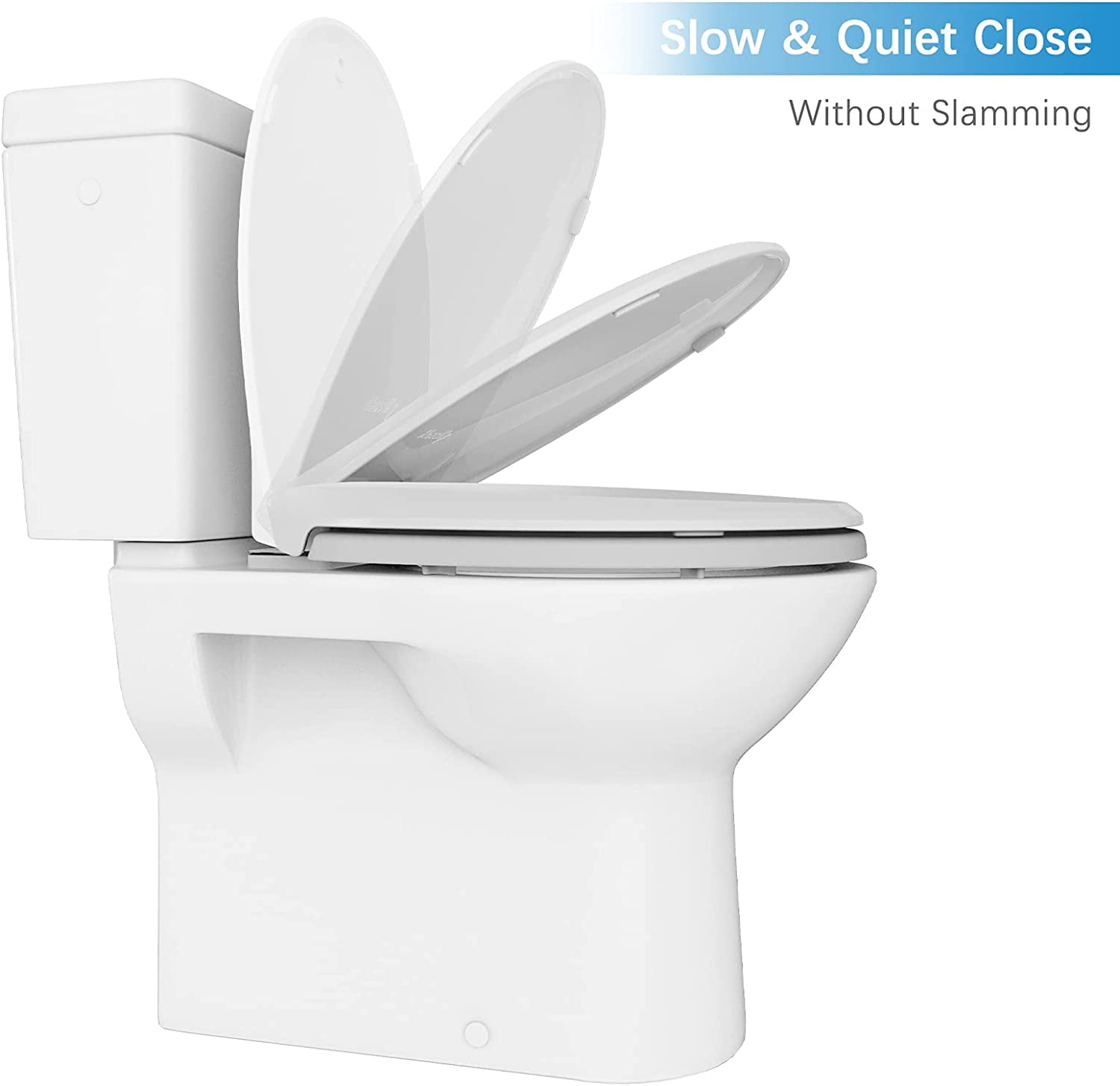 Durable Round Toilet Seat with Slow Soft Close - Easy to Install and Clean, Never Loosens - White, Fits Most Round Toilets