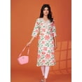 thumbnail image 4 of Peach & Off-White Floral Printed & Embroidered Long Kurta in Viscose, 4 of 5
