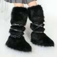 thumbnail image 4 of Women's Winter Warm Fluffy Faux Fur Knee High Snow Boots - Fashionable Cross Belt Buckle Boots, 4 of 4