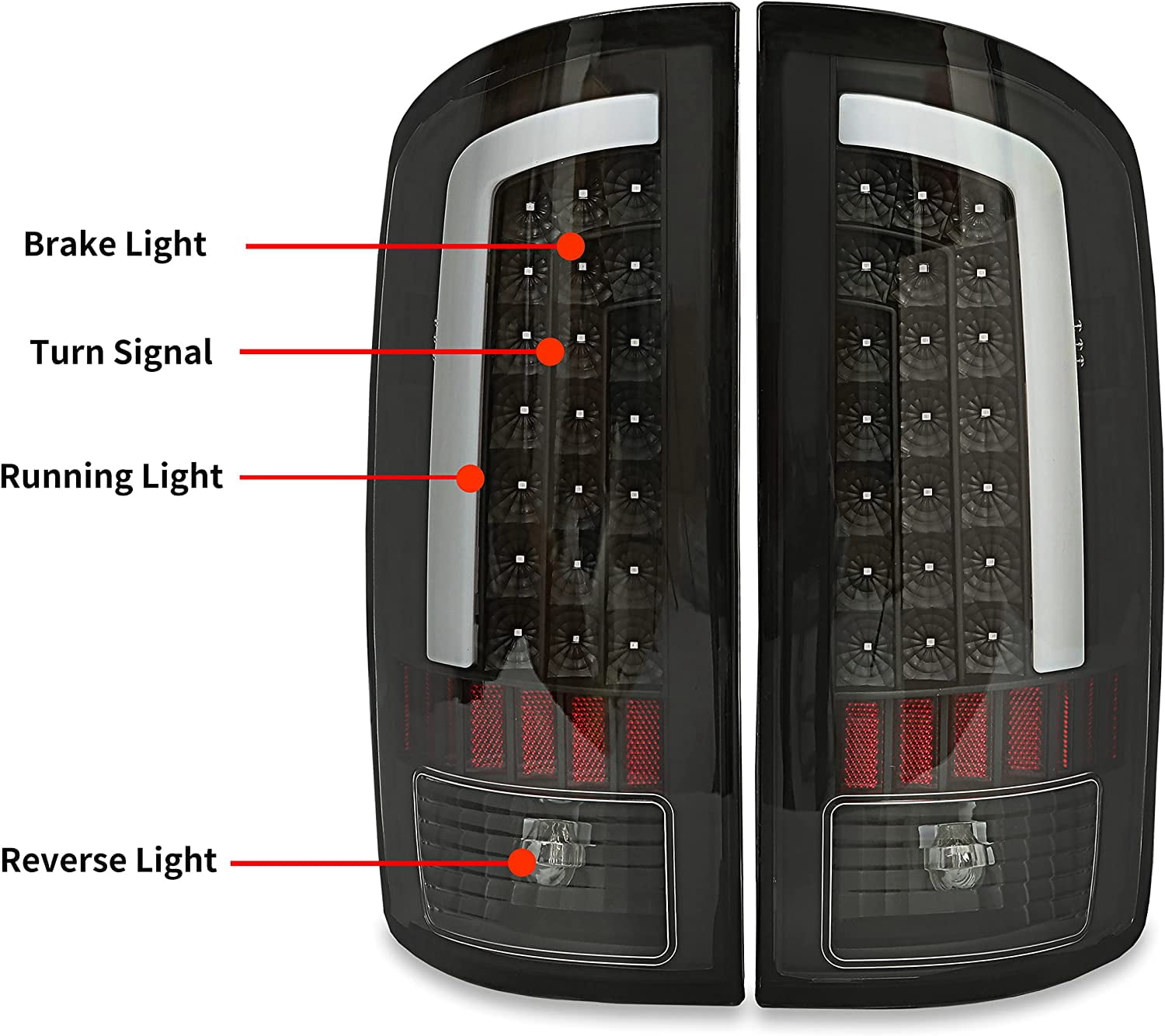 Kojem Neon Tube Tail Light Lamp For 2002-2006 Dodge RAM 1500 2500 3500 - Matte Black Housing, Driver & Passenger Side