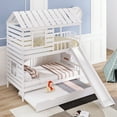 thumbnail image 3 of Clearance! Twin over Twin House Bunk Bed with Trundle and Slide, Storage Staircase,Roof and Window Design, White, 3 of 9