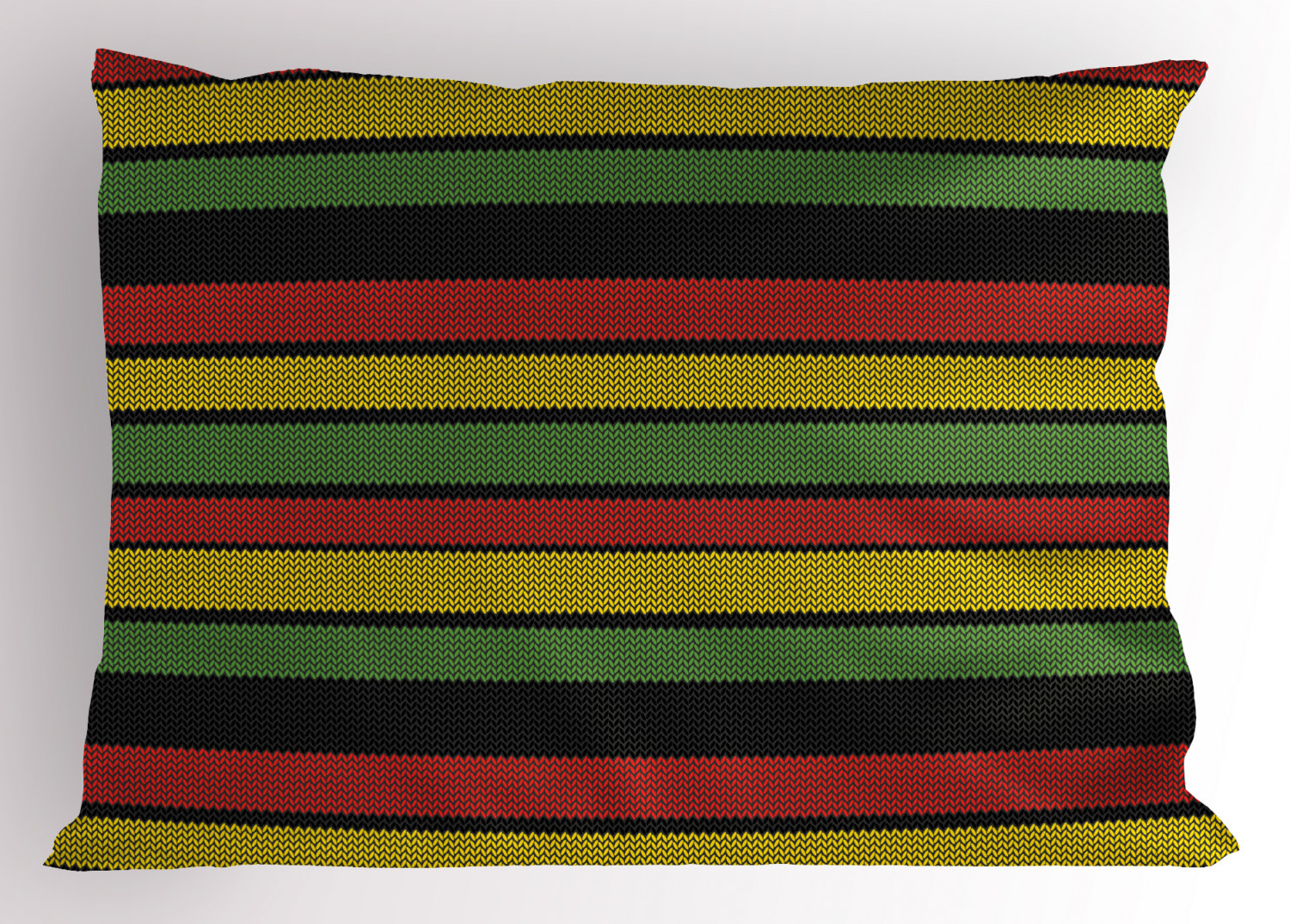 Jamaican Pillow Sham Knitted Effect Rastafarian Stripes Abstract Caribbean Culture Elements