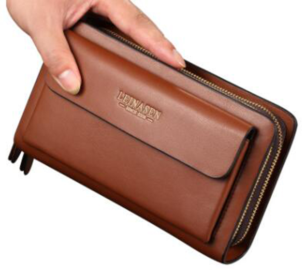 Mens Leather Zipper Long Wallet Phone Business Bag Card Holder Clutch Handbag