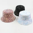 thumbnail image 4 of GHSOHS Hat Beanie Cowboy Hat Silk Bonnet Womens Sequin Bucket Hat Beach Sun Hats for Party Girls Teens Shiny Glitter Sequin Sun Cap for Travel Warm Baseball Caps Berets White Sun Hats, 4 of 4