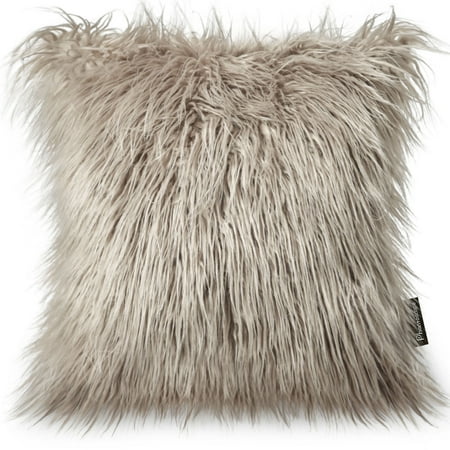 New Fur Felt - Phantoscope Decorative New Luxury Series Merino Style Multiple Color Beige Fur Throw Pillow Case Cushion Cover 18inch x 18inch