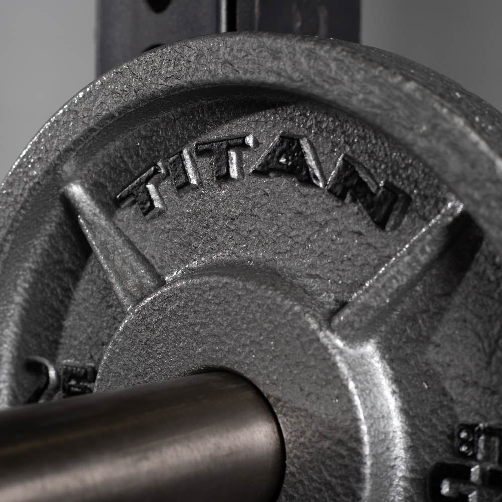 Titan Fitness 25 LB Cast Iron Olympic Plates, Sold In Pairs, Classic Weight Plate Design, Silver Hammer Finish