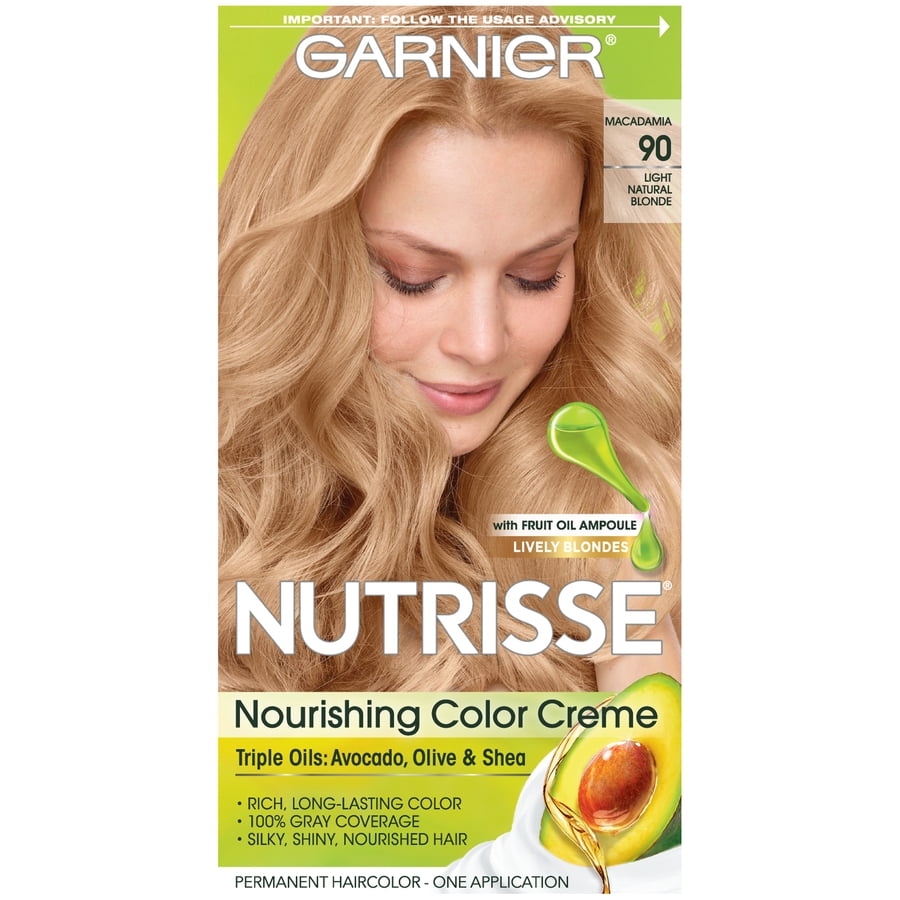 Garnier Nutrisse Nourishing Hair Color Creme, 90 Light Natural Blonde  (Macadamia), 1 Kit 