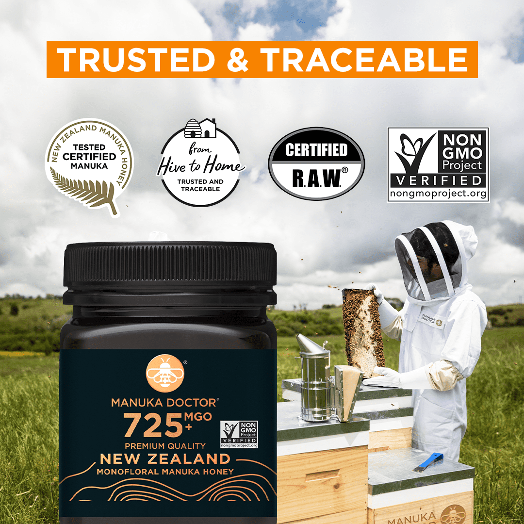 Manuka Doctor Manuka Honey, MGO 725+ Monofloral, 100% Pure New Zealand Honey, RAW, Non-GMO, 8.75oz