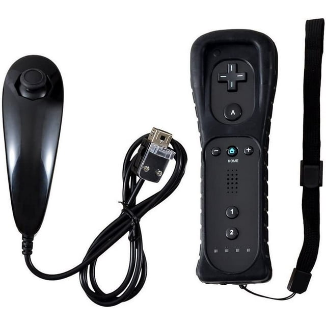 Wii Remote with Wii Motion Plus Inside | Shock Wii Nunchuk Controller | Compatible Nintendo Wii, Wii U(Black)