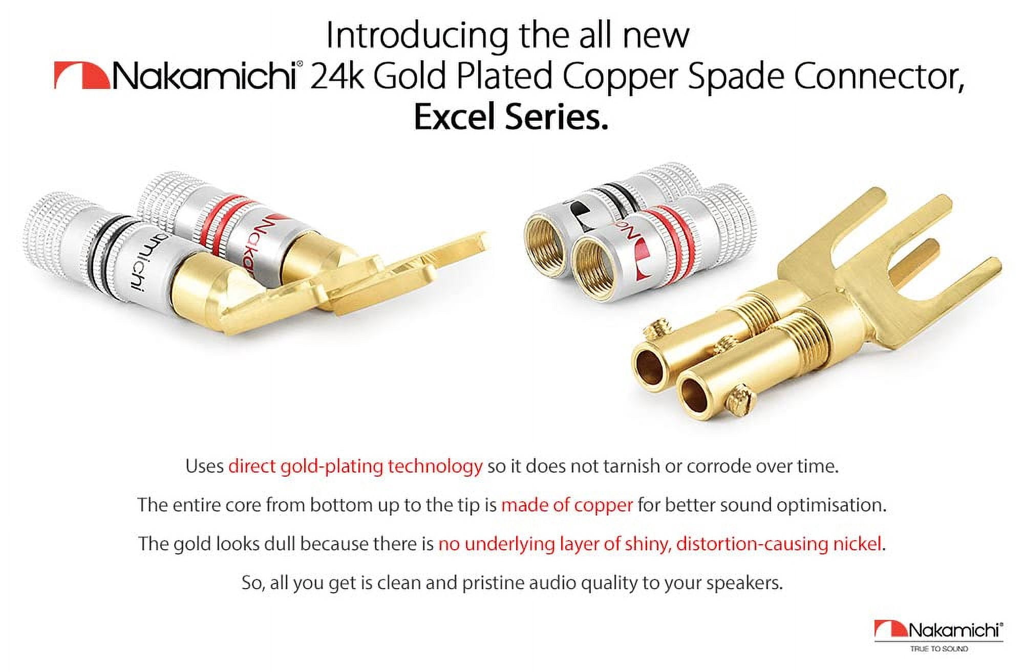 Excel Series 24k Gold Plated Spade Y Banana Plug 12-18 AWG Gauge Size 4mm Speakers Amplifier Hi-Fi AV Stereo Home Theatre Audio Wire Cable Screw Connector, 4 Pcs (2-Pairs)