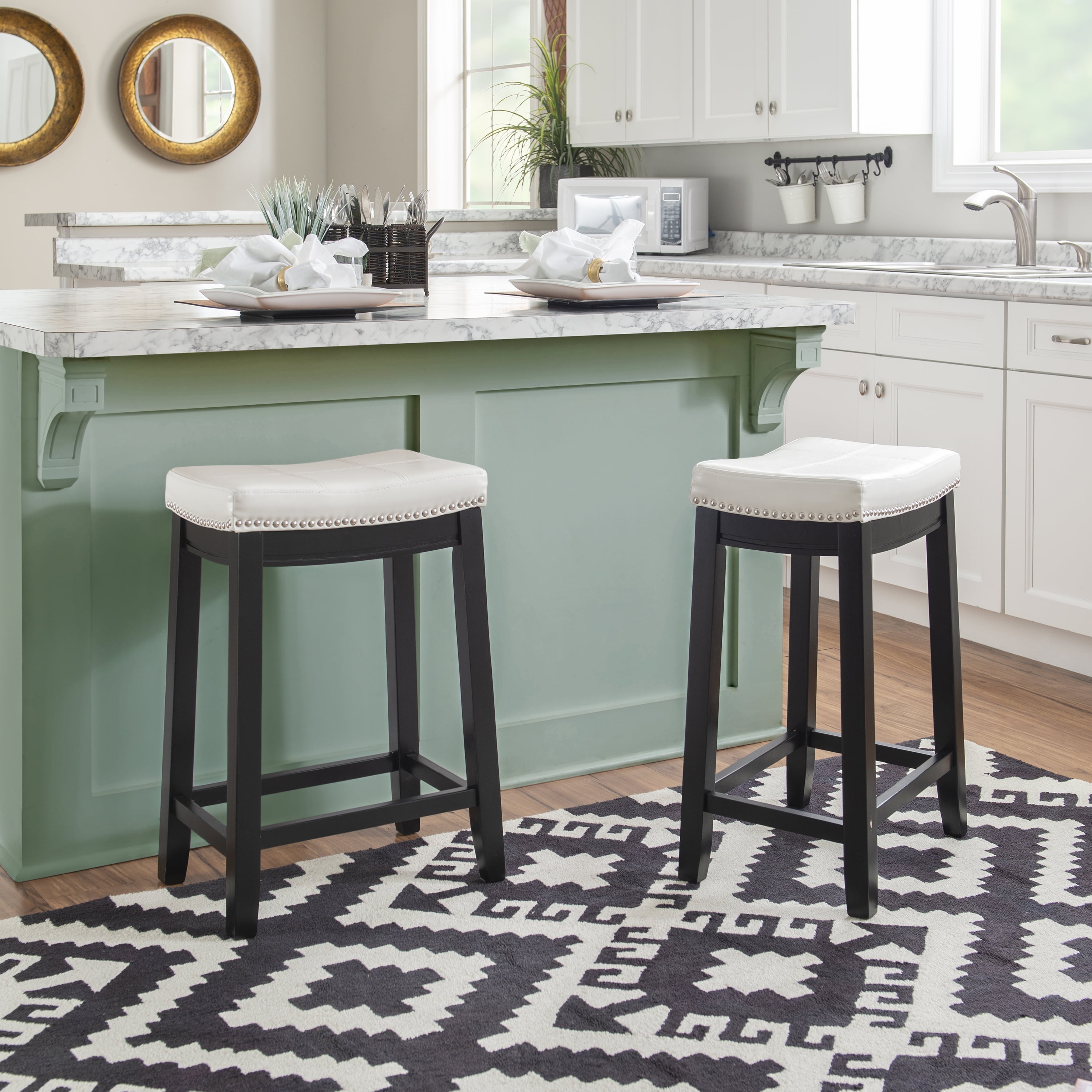 Linon Claridge 26.5" Backless Indoor Wood Counter Stool, Black/White Faux Leather, 1 Stool