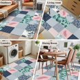 thumbnail image 6 of Botanical Patchwork 3'x5' Rug for Bedroom Foot of Bed Small Living Room, Teal Tropical Leaf Grey Plaid Washable Non Slip Rectangle Area Rug, 6 of 9