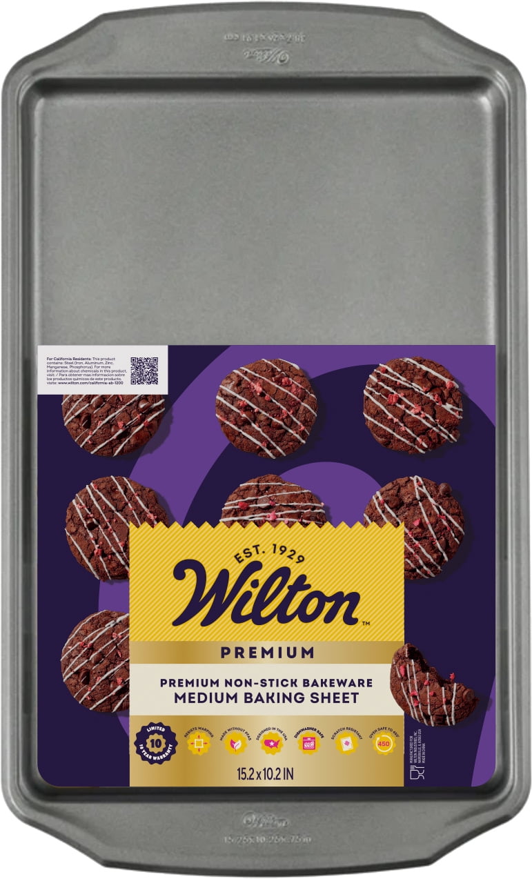 (4 pack) Wilton Premium Steel Non-Stick Medium Cookie Sheet 10x 15 Baking Pan with Handles Rectangular Shape, Packaging May Vary