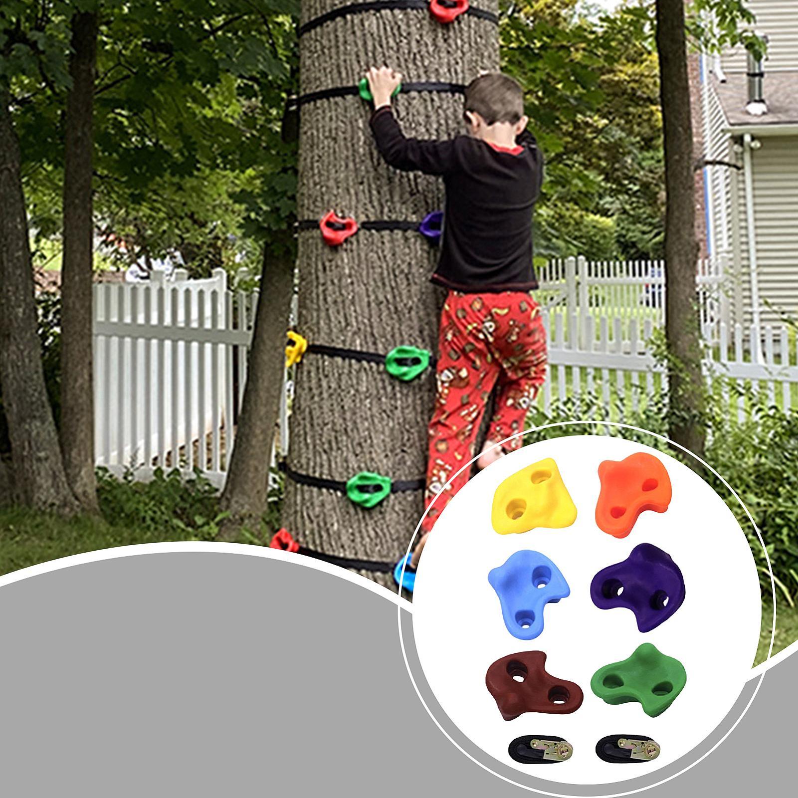 Miulika 6x Tree Climbing Holds for Kids Climber Load 220lb Nonslip Grip with 2 Ratchet Straps for Park Games Obstacle Course Training