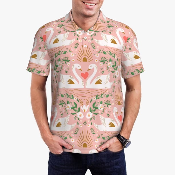 Balery Swan Couple Camisa Polo de Hombre con Estampado, de Manga Corta y Tejido Medio, Camisa Tipo Golf Polo-X-Large