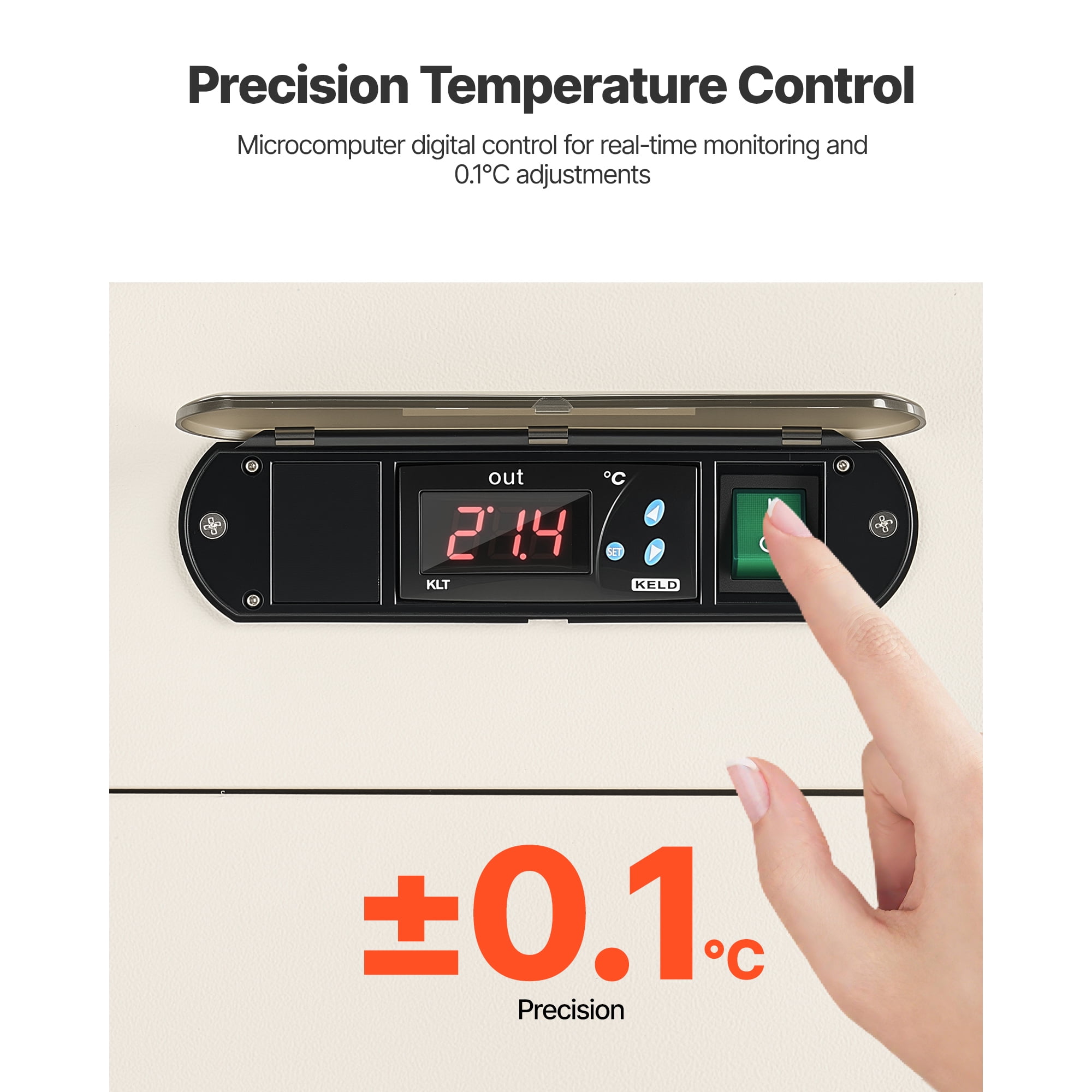 KFFKFF Ultra Low Temperature Freezer, 28 L, Adjustable −40℉ to −123℉ Range, with Rollers and Digital Display, 304 Stainless Steel Interior, Low Temp Freezer for Laboratory Sample Storage
