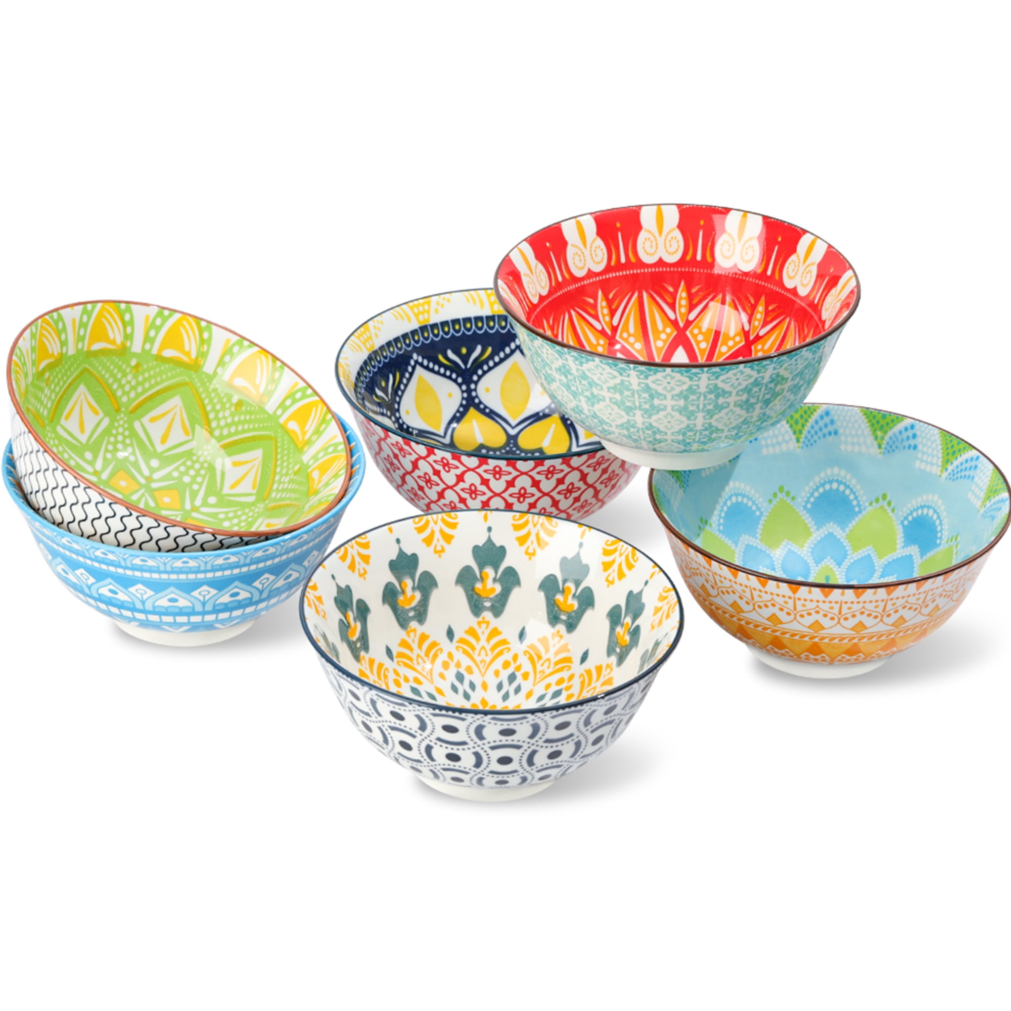 AHX 6 Pack Porcelain Cereal Bowls, 23oz Colorful Salad Soup Bowl,6.25-inch  Round Ceramic Serving Bowl Set 