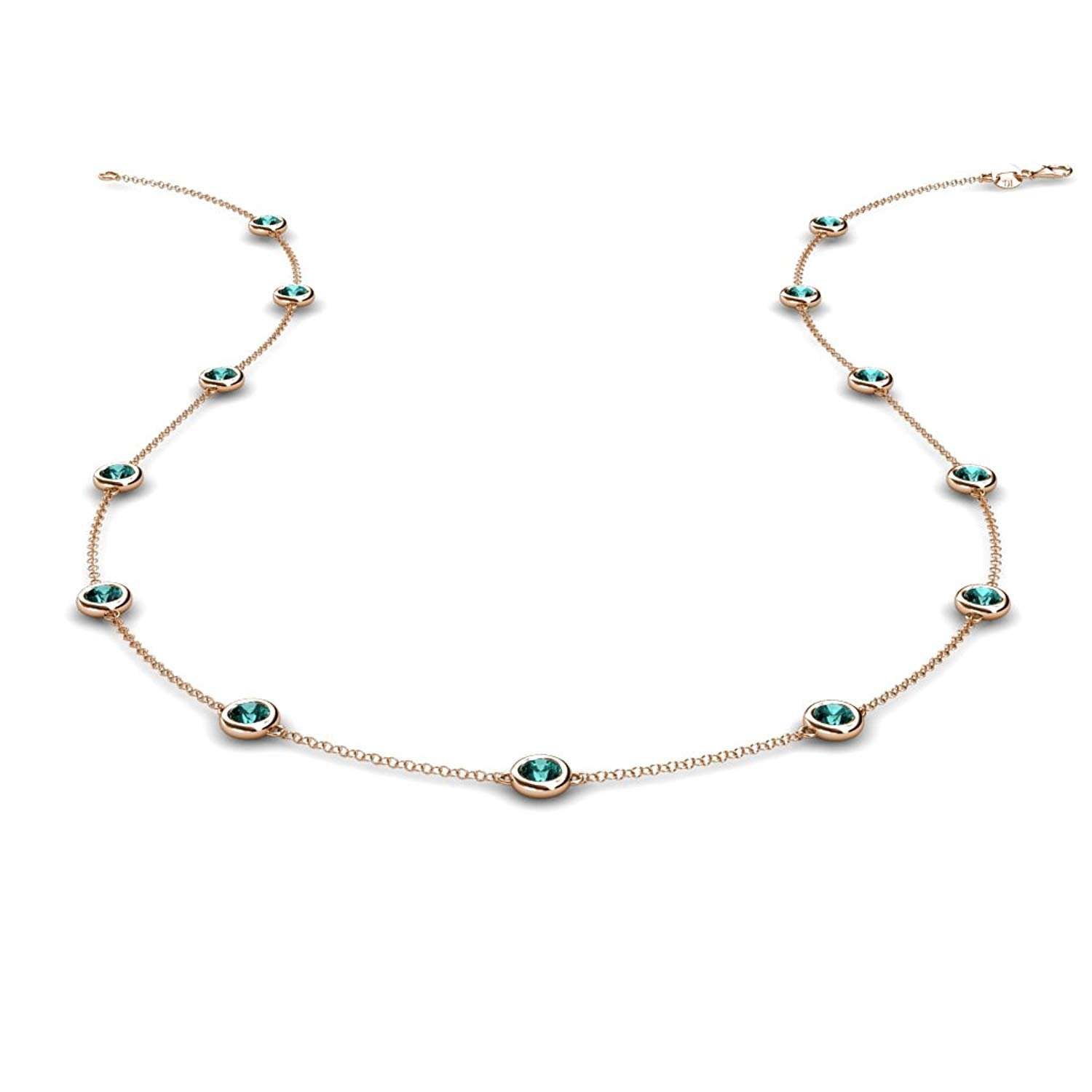 13 Station Blue Diamond on the Cable Necklace 1.30 Carat tw in 14K Rose Gold.18 Inches in Length by TriJewels