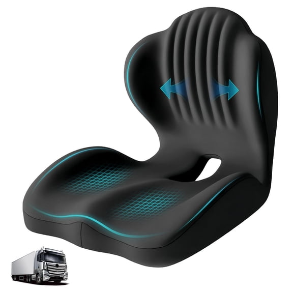 Memory Foam Seat Cushion with Lumbar Support Pillow for Truck Driver, Ergonomic L-Shaped Car Seat Cushion for Tailbone Pressure Relief, Non-Slip Chair Pad for Long Driving, Black