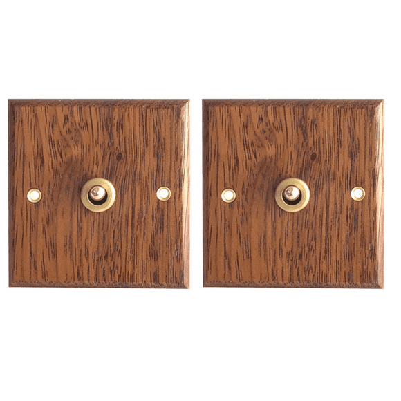 2X 86 Type Solid Wood Panel Switch Wall Light Retro Brass Toggle Switch Wood Grain Electrical Switch Socket 1- Switch