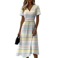 thumbnail image 2 of Minjewel Women's Striped Shift Dress with Breton V-Neck - Short Sleeve Summer Dress, Loose Flowy Beach Party Outfit, Comfy Vacation Mini Dress,Yellow,XL, 2 of 6