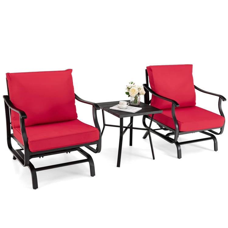 Aimee Lii 3 Pieces Outdoor Patio Rocking Chair Set with Coffee Table, Patio Conversation Sets, Red